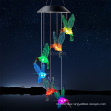 Waterproof Blue Hummingbird Solar Wind Chime LED Light Garden Decoration